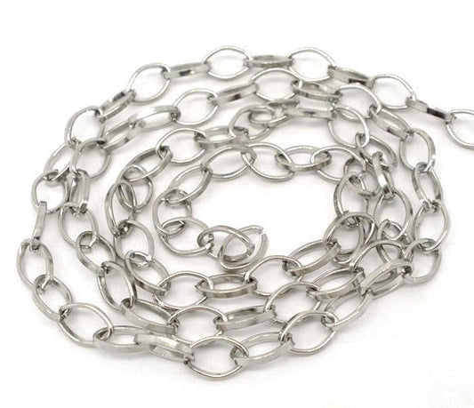N110 - 4M (13.12 Ft) - Silver Tone Chain Link - 6 x 8mm