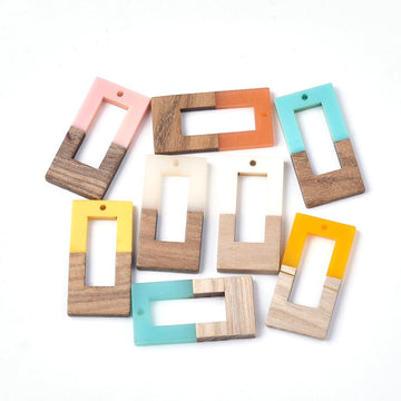 P2086 - 10 pcs. Assortment of Resin and Wood Rectangle Flat Pendant - 38mm x 20mm - (1.5" x 0.8") - Great for Earrings and Necklaces!