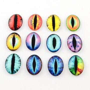 CA564 - 100 pcs Oval Dragon Cat Eyes Glass Round Dome Seals Tiles Cabochons - 18mm x 13mm - Assortment