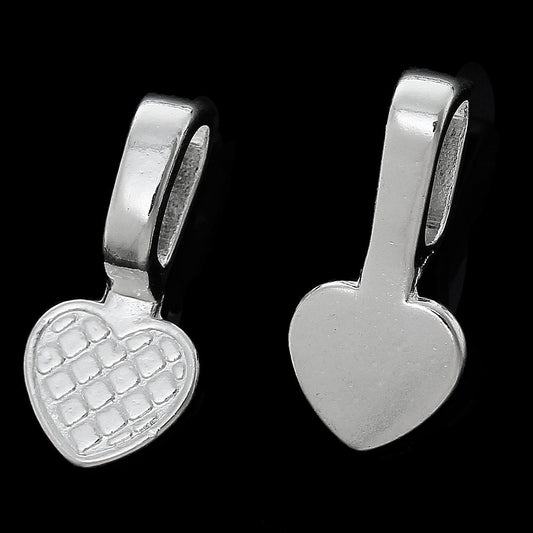 BA009 - 10 pcs. Silver Plated Medium Heart Tag Glue On Bails - 16mm x 8mm