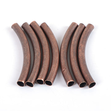 BD558 - 100 pcs. Antique Copper Noodle Tube Long Thin Smooth Curved Beads - 50mm x 5mm (2" x 0.2") - Hole Size: 4.2mm -Made of Copper! High Quality!