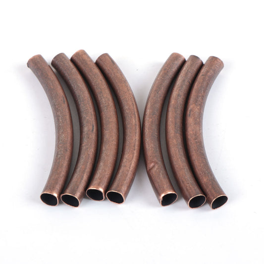 BD558 - 100 pcs. Antique Copper Noodle Tube Long Thin Smooth Curved Beads - 50mm x 5mm (2" x 0.2") - Hole Size: 4.2mm -Made of Copper! High Quality!