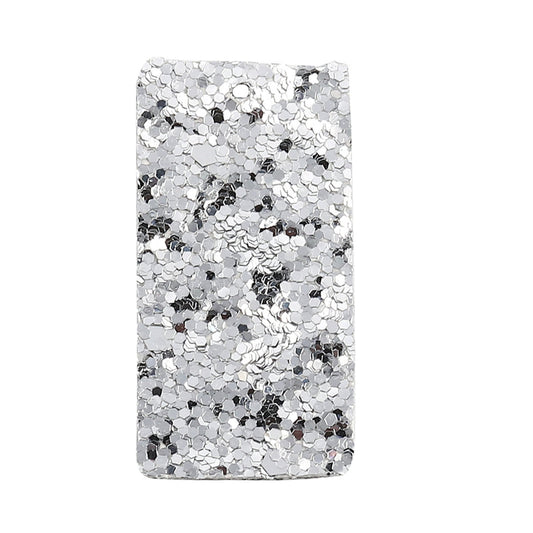P592 - 10 pcs. Silver Faux Leather Dangle Charms Pendants - Rectangle - 41mm (1.6") - Great for Light Earrings, Necklaces or Dangles