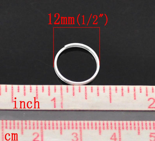 J100 - 100 pcs Double Rings - Silver Plated Split Jump Rings - 12mm - 21 Gauge (0.7mm Thick)