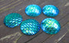 CA478 - 5 pcs Mermaid Fish Scales Resin Carved Embellishment Cabochons Aqua Blue Multicolor - 25mm (1 in)