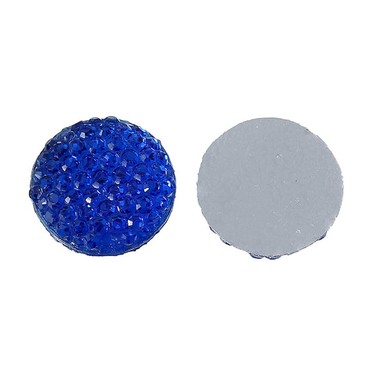 CA531 - 100 pcs Resin Embellishment Druzy Cabochons Royal Blue Pave Round - 12mm