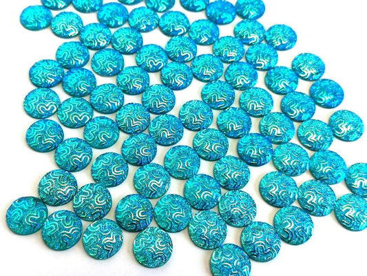 CA169 - 10 pcs Druzy Resin Embellishment Cabochons Aqua Blue Multicolor - 12mm - Dome Circle - Textured Flower Design