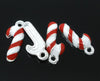 P890 - 20 pcs. Silver Plated Enamel Candy Cane Striped Christmas Charms Pendants - 19mm x 8mm