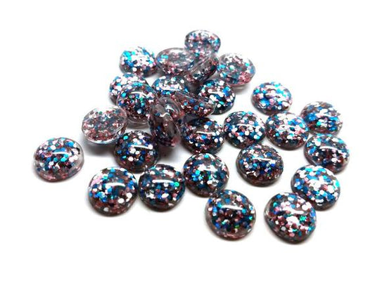 CA224 - 10 pcs Druzy Resin Embellishment Cabochons - 12mm - Glitter Style - Blue, Pink and Silver