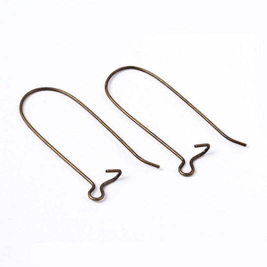 E636 - 100 pcs (50 Pairs) Antique Bronze Kidney Earwire Earring Hooks - 25mm x 11mm - MEDIUM - 21 Gauge (0.7mm)
