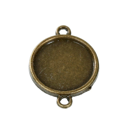 P438 - 10 pcs. Antique Bronze Circle Round Bezel Cabochon Cameo Connector Tags Trays - 26mm x 19mm - 16mm Glue Pad