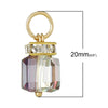 P998 - 10 pcs. Gold Plated Rhinestone Cube Cuboid Blue Multicolor Purple Clear Faceted Glass Rainbow Crystal AB Charm Pendant Dangle - 20mm x 9mm