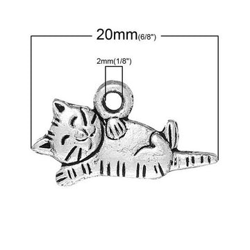 P593 - 25 pcs. Antique Silver Cat Laying Charms Pendants - 20mm X 11mm
