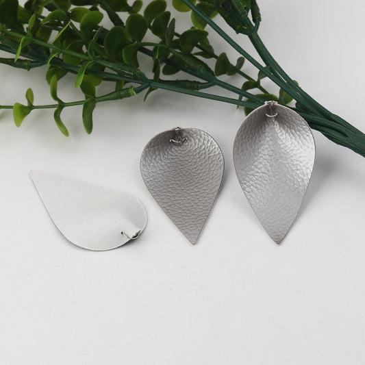 P627 - 10 pcs. Silver Faux Leather Dangle Charms Pendants - Pinch Leaf - Silver Tone Jump Ring - 63mm (2.5") - Great for Light Earrings or Dangles