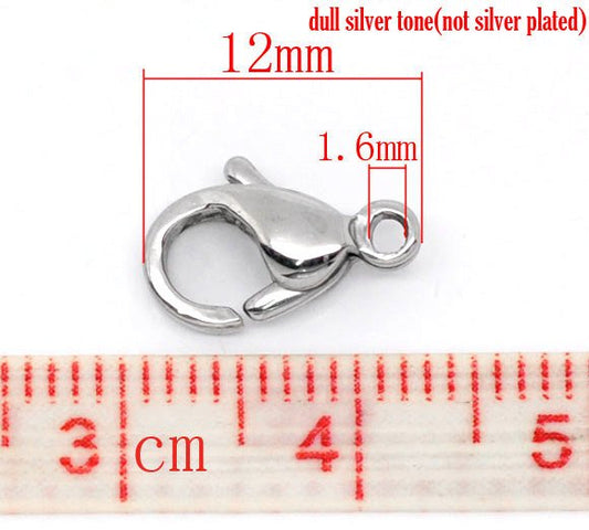 CL040 - 10 pcs. 304 Stainless Steel Lobster Clasps - 12mm x 7.5mm - Tarnish Resistant! - Claw Clasps