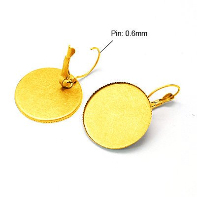 E315 - 10 pcs. Golden Earring Clips Settings Lever Back Bezels Cabochons - 25mm Glue Pad Setting (1 inch) - Nickel Free!