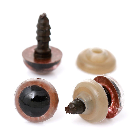 DO006 - 6 sets (12 pieces) Brown Safety Eyes and Backs for Doll and Toy Making - 10mm - 15x10mm - 15mm