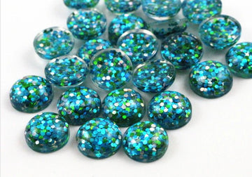 CA225 - 10 pcs Druzy Resin Embellishment Cabochons - 12mm - Glitter Style - Aqua Blue, Green and Silver