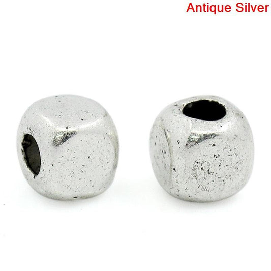 BD047 - 200 pcs. Antique Silver Alloy Smooth Cube Cuboid Spacer Beads - 4mm x 4mm