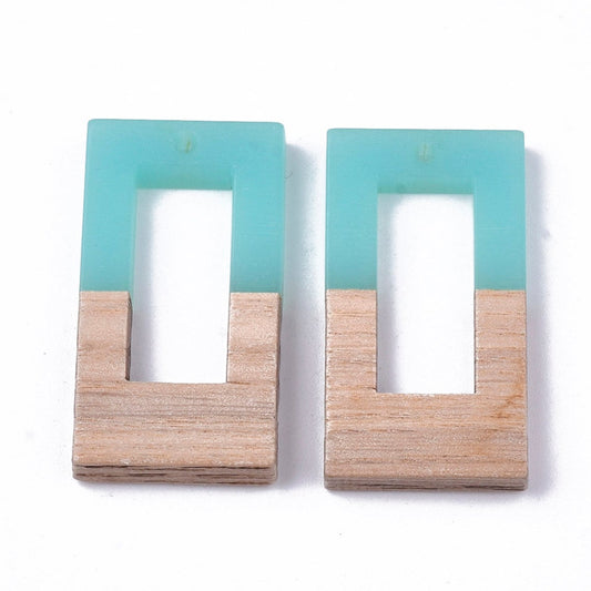 P2086 - 10 pcs. Assortment of Resin and Wood Rectangle Flat Pendant - 38mm x 20mm - (1.5" x 0.8") - Great for Earrings and Necklaces!