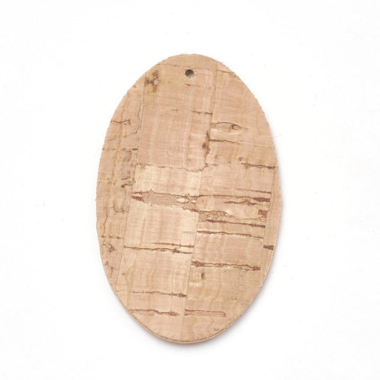 P144 - 10 pcs. Cork Style Faux Leather Dangle Charms Pendants - Oval - 54mm (2.13") - Great for Light Earrings, Necklaces or Dangles! Double-Sided