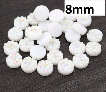 CA304 - 10 pcs. Druzy Resin Embellishment Cabochons White Multicolor AB - 8mm