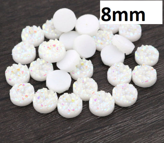 CA304 - 10 pcs. Druzy Resin Embellishment Cabochons White Multicolor AB - 8mm