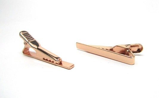 TC007A - 5 pcs. Rose Gold Plated Tie Bars/Clips - 40x5mm Glue Pad