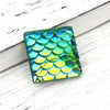 CA411 - 8 pcs Mermaid Fish Scales Resin Carved Embellishment Cabochons Green AB - Square - 16mm