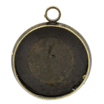 P628 - 10 pcs. Antique Bronze Pendant Circle Posts Settings Bezels Cabochons - 16mm Glue Pad Setting