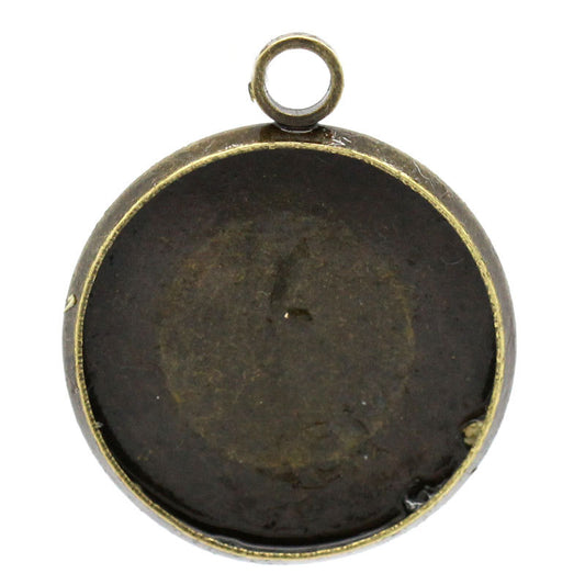 P628 - 10 pcs. Antique Bronze Pendant Circle Posts Settings Bezels Cabochons - 16mm Glue Pad Setting