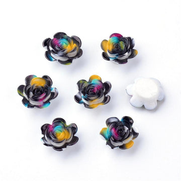 CA001 - 100 pcs (50 Pairs) Resin Cabochons - 13mm x 12mm - Flower Design - Multicolor - Fit on 8mm flat settings!