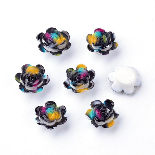 CA001 - 100 pcs (50 Pairs) Resin Cabochons - 13mm x 12mm - Flower Design - Multicolor - Fit on 8mm flat settings!