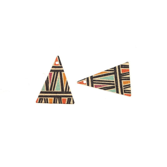 P695 - 10 pcs Gold Plated Multicolor Enamel Triangle Metal Dangle Charms Pendants - 25mm x 18mm - 1" - Isosceles - For Earrings, Necklaces, Dangles