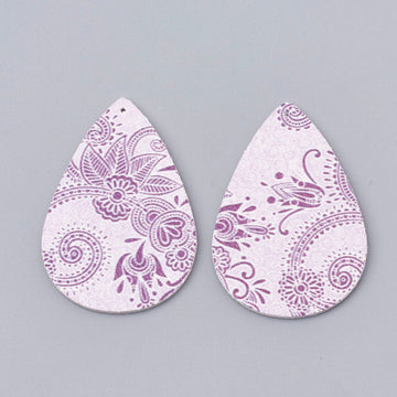 P798 - 10 pcs. Purple Filigree Floral Faux Leather Dangle Charms Pendants - Teardrop - 55mm (2.17") - Double Sided - Great for Earrings