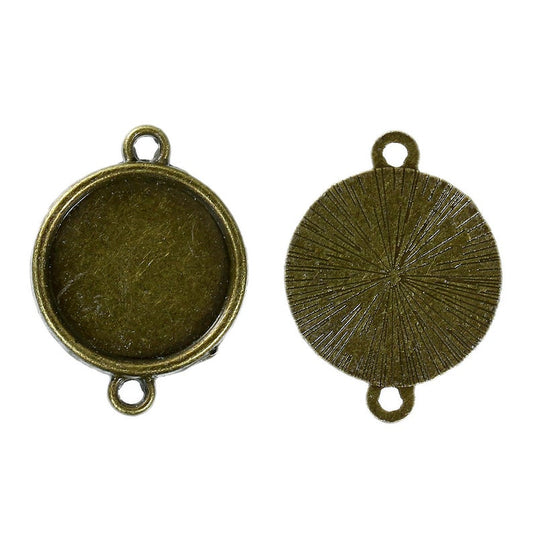 P438 - 10 pcs. Antique Bronze Circle Round Bezel Cabochon Cameo Connector Tags Trays - 26mm x 19mm - 16mm Glue Pad
