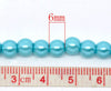 BD058 - 6mm Aqua Blue Glass Pearl Imitation Round Beads - 32 inch strand - Approx. 120 pieces - Hole Size: 1mm