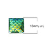CA411 - 8 pcs Mermaid Fish Scales Resin Carved Embellishment Cabochons Green AB - Square - 16mm
