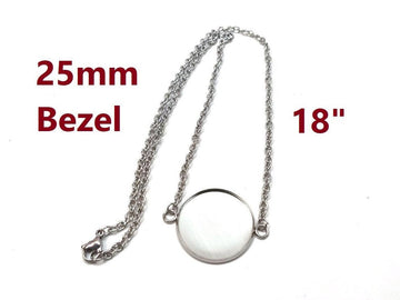 N213 - 3 pcs. 304 Stainless Steel Silver Tone Chain Necklaces - 18" (45.7cm) - 25mm Bezel - Tarnish Resistant!
