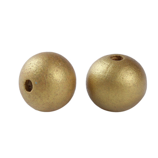 BD419 - 10 pcs Golden Bronze Wooden Hinoki Wood Round Spacer Beads - 20mm - Gold - Hole Size: 3.5mm - 20x18mm - 18mm