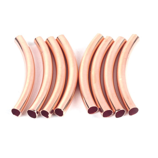 BD559 - 100 pcs Rose Gold Plated Noodle Tube Long Thin Smooth Curved Beads - 50mm x 5mm (2" x 0.2") - Hole Size: 4.2mm -Made of Copper! High Quality