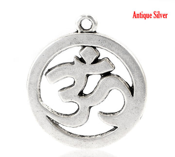 P594 - 10 pcs. Antique Silver Ohm OM Symbol Charms Pendants - 29mm X 25mm (1.14" x 1") - LARGE