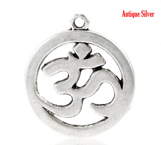 P594 - 10 pcs. Antique Silver Ohm OM Symbol Charms Pendants - 29mm X 25mm (1.14" x 1") - LARGE