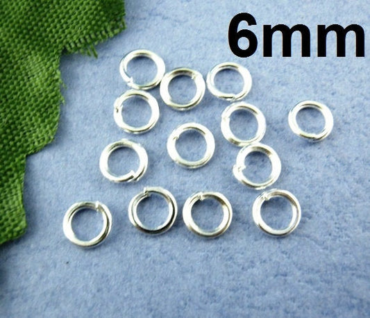 J174A -100 pcs Silver Plated Open Jump Rings - 6mm - 21 Gauge