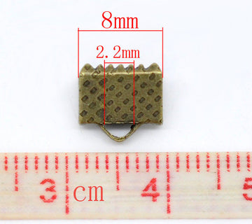CR028 - 100 pcs. Antique Bronze Textured Ribbon Crimp End Caps - 8mm x 8mm - Great for 8mm Ribbons and Cords!