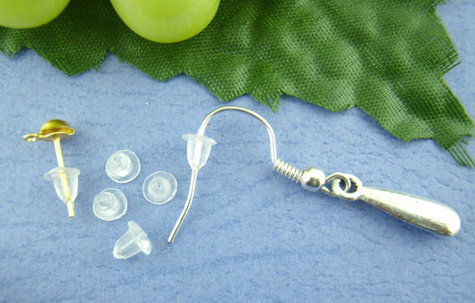E006B - 500 pcs (250 Pairs) Clear Transluscent Rubber Earring Back Stoppers - 5mm x 5mm - Cone