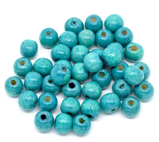 BD311 - 200 pcs Blue Teal Wooden Wood Round Spacer Beads - 10x9mm