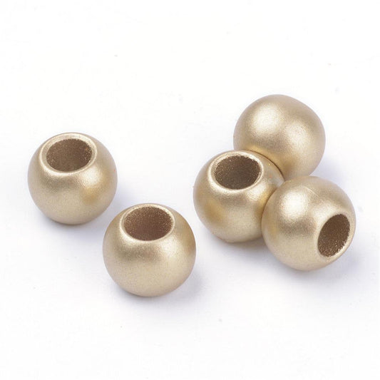 BD687 - 100 pcs Golden Matte Smooth Acrylic Ball Spacer Beads - 11.5mm - Large Hole: 5.5mm - Fits European Cords and Paracord!