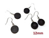E802 - 10 pcs. 304 Stainless Steel Silver Tone Earring Dangle Hooks Settings Bezels Cabochons - 12mm Glue Pad Setting - Wood Trays - Black