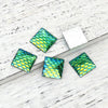 CA411 - 8 pcs Mermaid Fish Scales Resin Carved Embellishment Cabochons Green AB - Square - 16mm